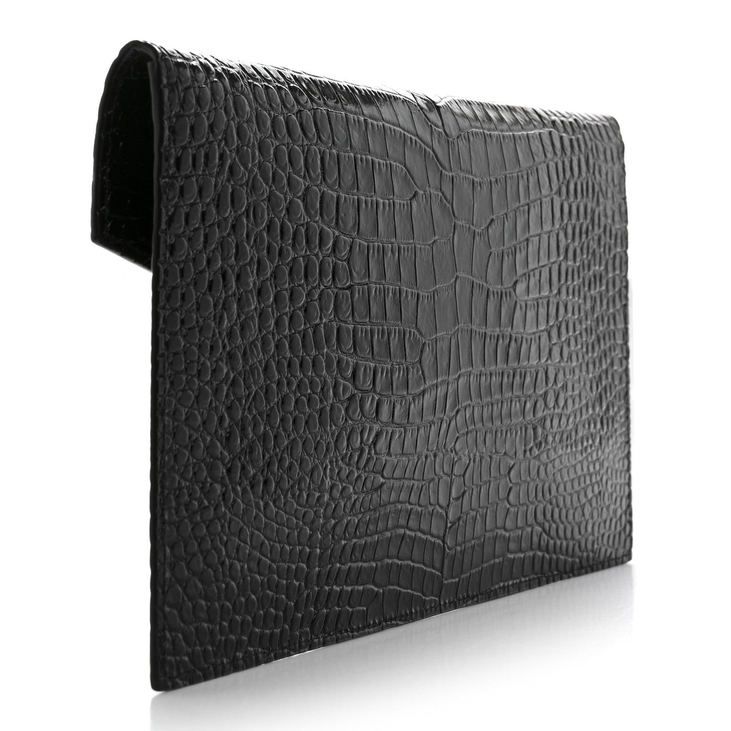 Calfskin Crocodile Embossed Uptown Monogram Clutch Black