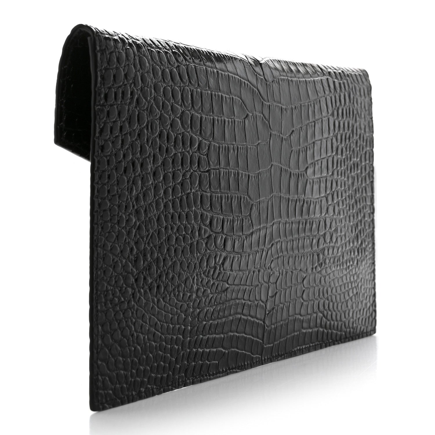 Saint Laurent Calfskin Crocodile Embossed Uptown Monogram Clutch Black 3 of 7