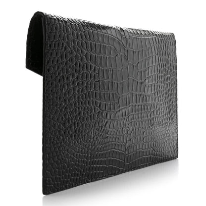 Saint Laurent Calfskin Crocodile Embossed Uptown Monogram Clutch Black 3 of 7