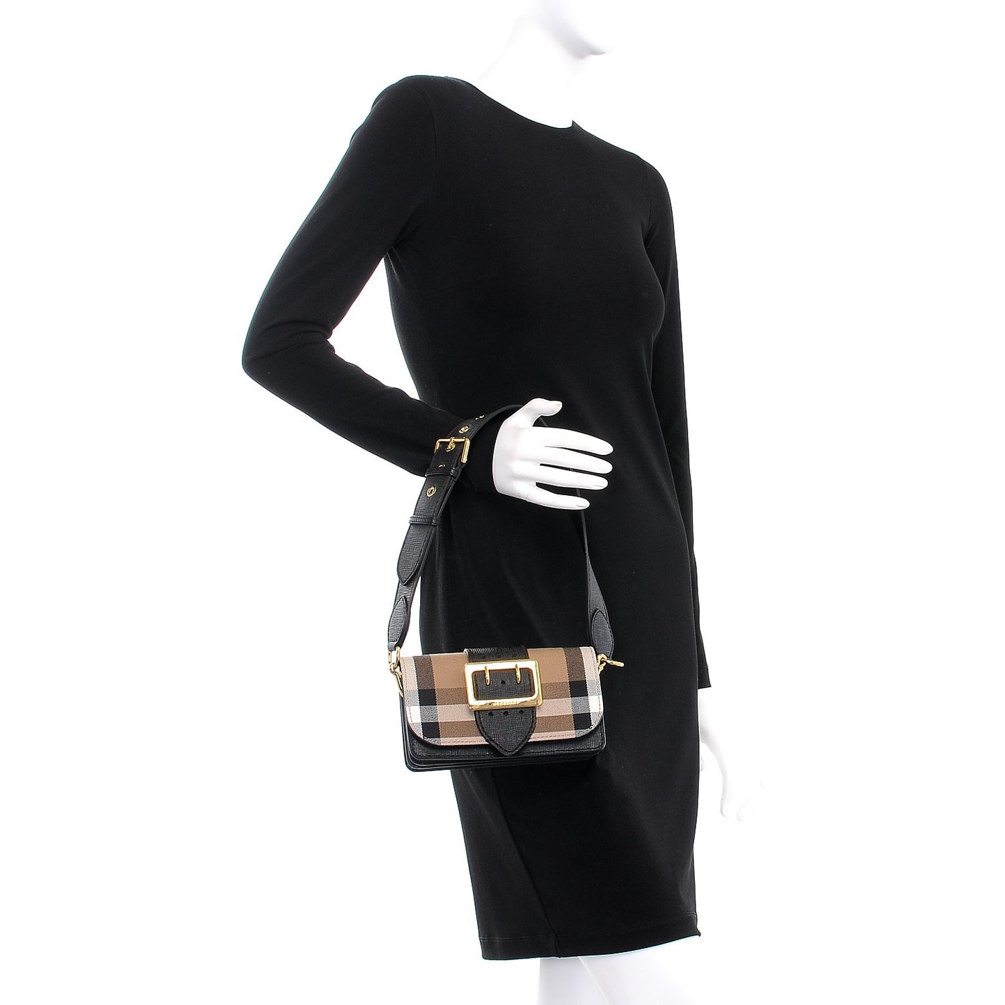 House Check Bridle Calfskin Small Buckle Bag Black