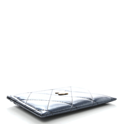 Chanel Metallic Lambskin Quilted Card Holder Wallet Dark Blue 4 of 9