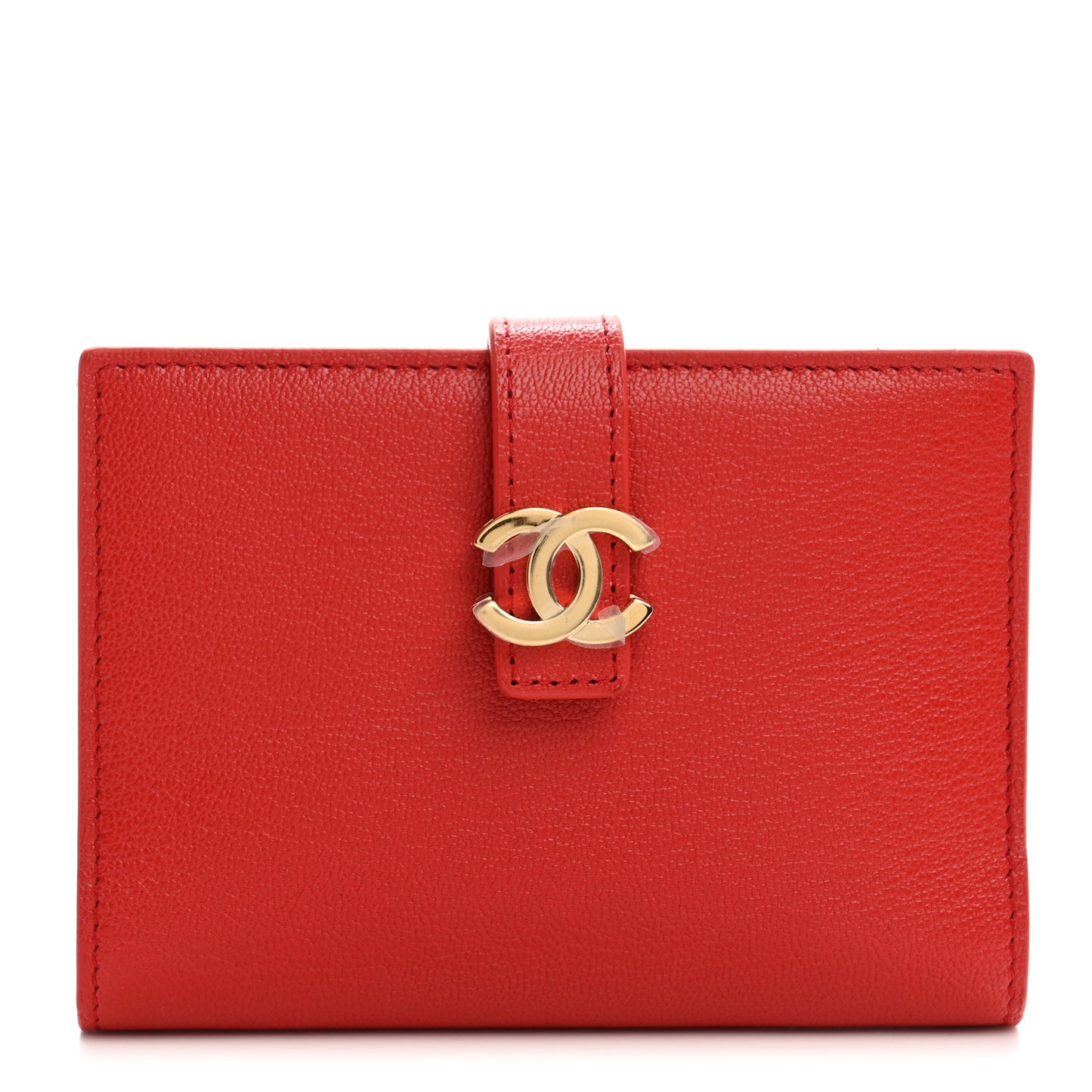 Grained Calfskin Passport Holder Wallet Red