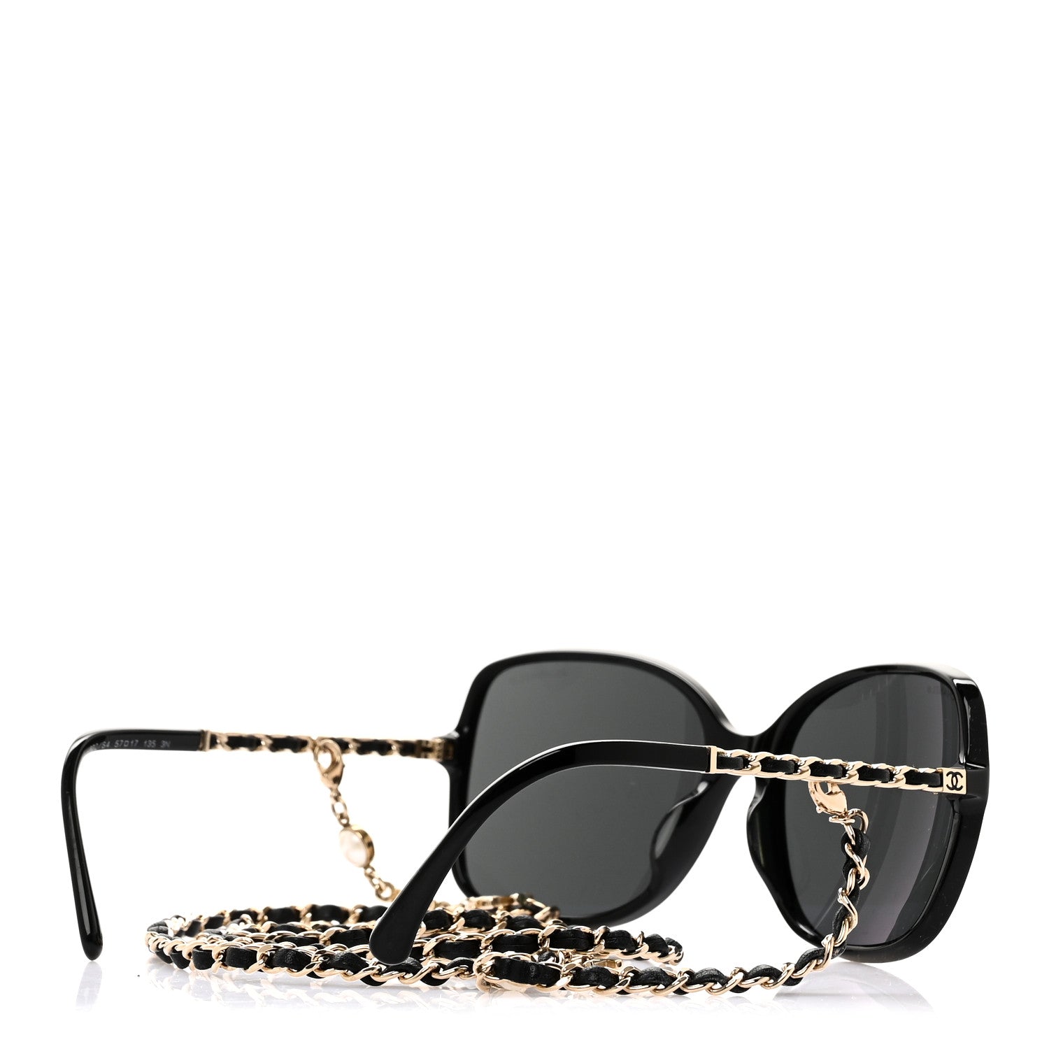 Chanel Acetate Metal Calfskin Square Chain Sunglasses 5210-Q Black