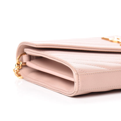 Saint Laurent Grain De Poudre Matelasse Chevron Monogram Chain Wallet Pale Pink 5 of 11