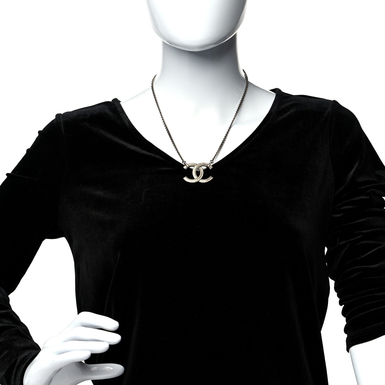Chanel Crystal CC Pendant Necklace Silver 2 of 6