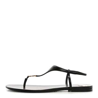 Saint Laurent Smooth Calfskin Cassandra Monogram Sandals 40 Black 1 of 9