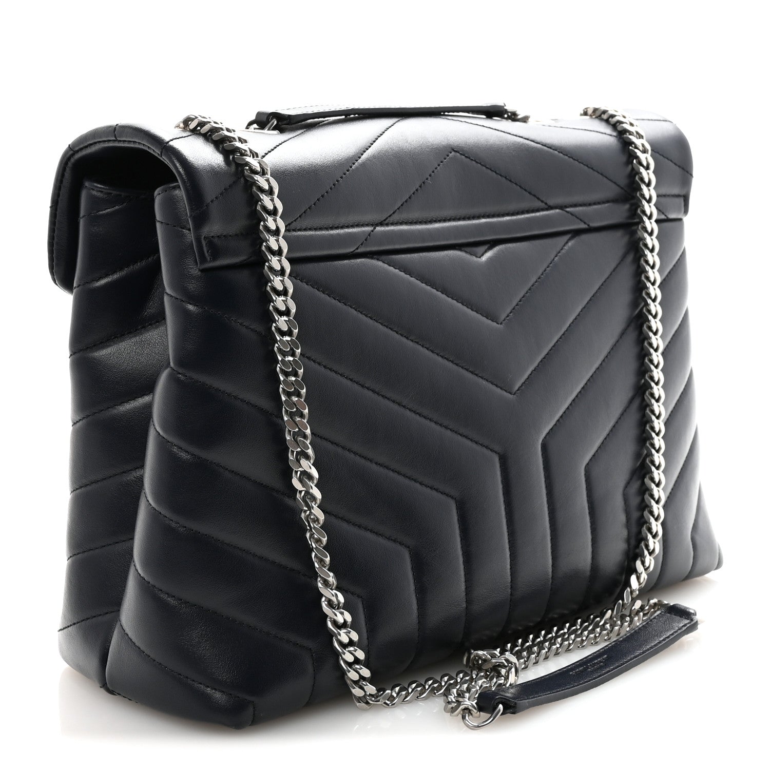 Saint Laurent Calfskin Y Quilted Monogram Medium Loulou Chain Satchel Deep Marine 3 of 9