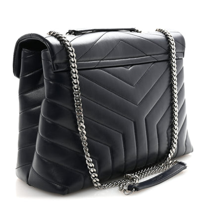 Saint Laurent Calfskin Y Quilted Monogram Medium Loulou Chain Satchel Deep Marine 3 of 9