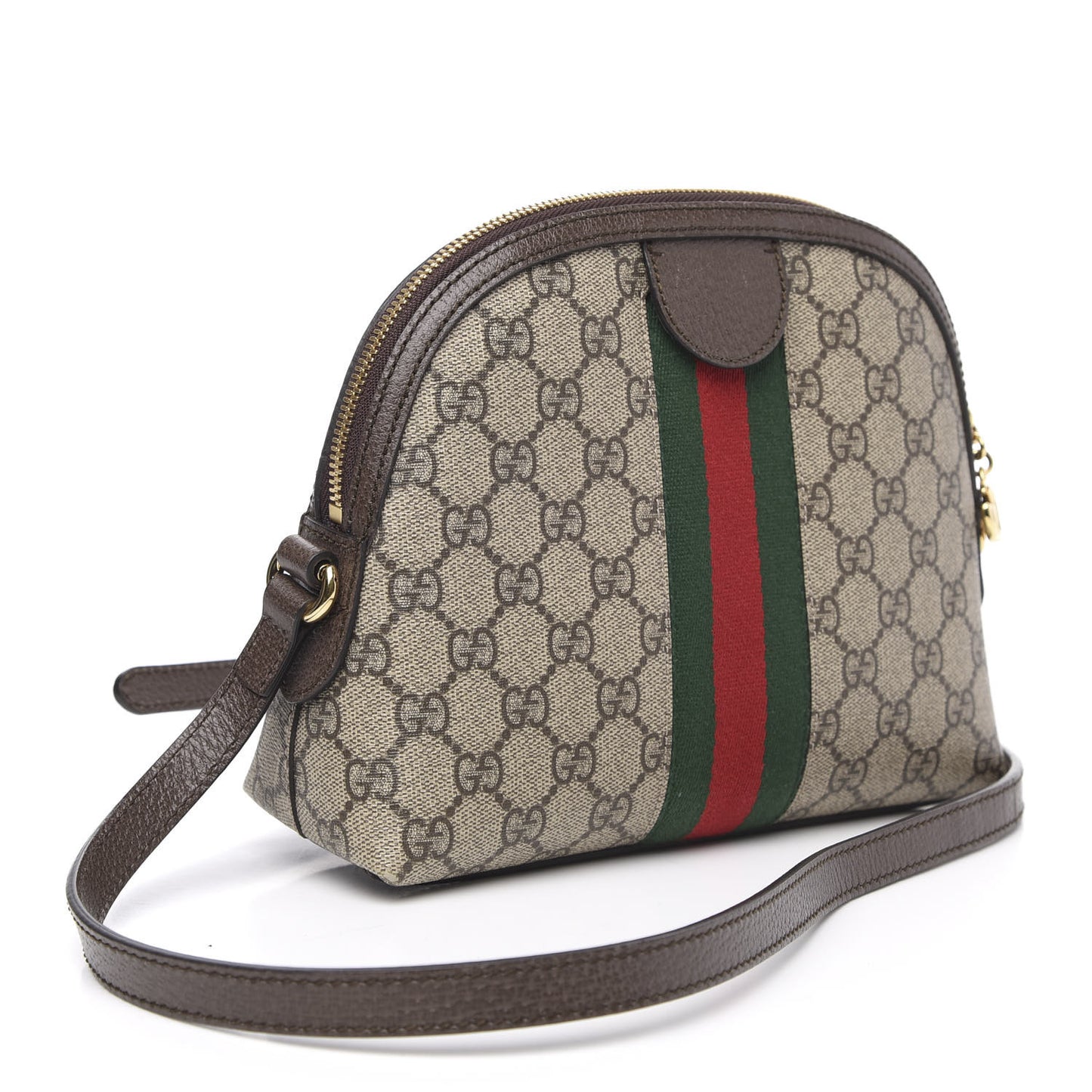 GG Supreme Monogram Textured Dollar Calfskin Web Small Ophidia Dome Shoulder Bag Beige Ebony New Acero