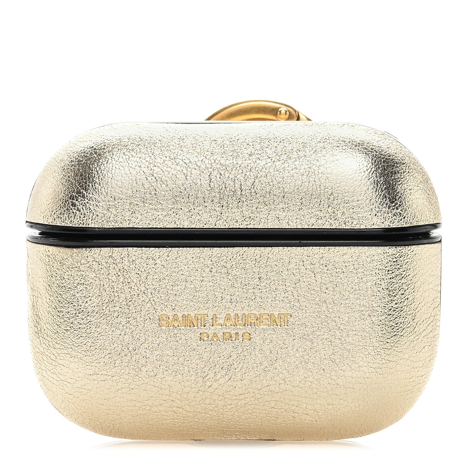 Saint Laurent Metallic Calfskin Paris Airpods Pro Holder Gold 1 of 6