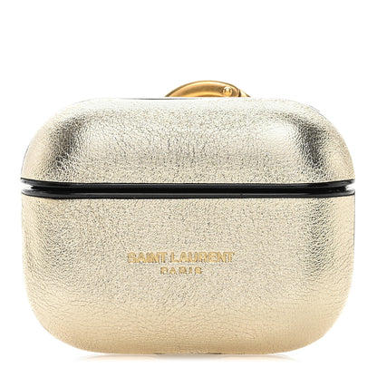 Saint Laurent Metallic Calfskin Paris Airpods Pro Holder Gold 1 of 6