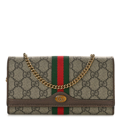 Gucci GG Supreme Monogram Web Ophidia Wallet On Chain Brown 1 of 10