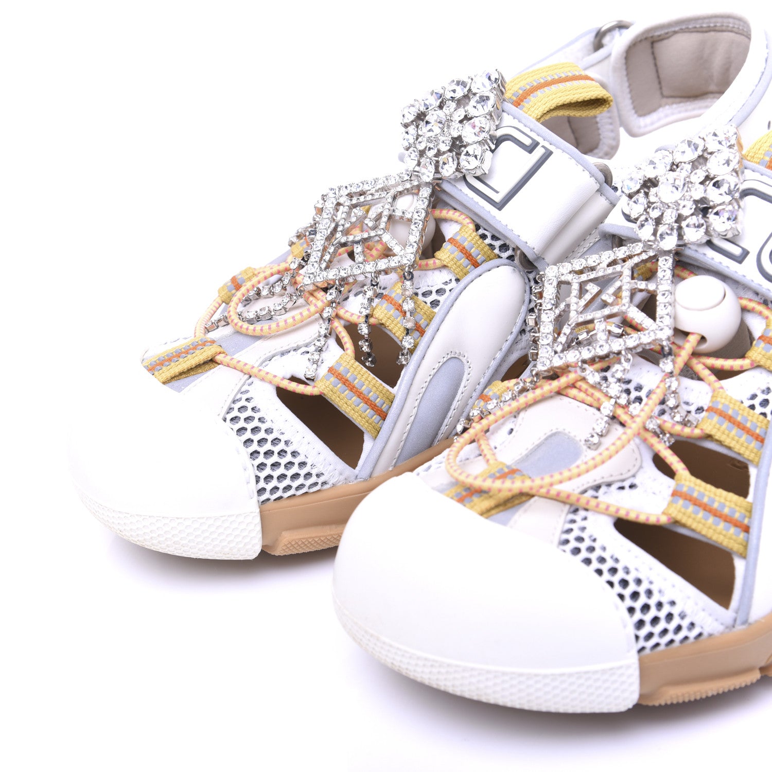 Gucci Mesh Fabric Tinsel Sport Sandals 37.5 White Silver 5 of 18