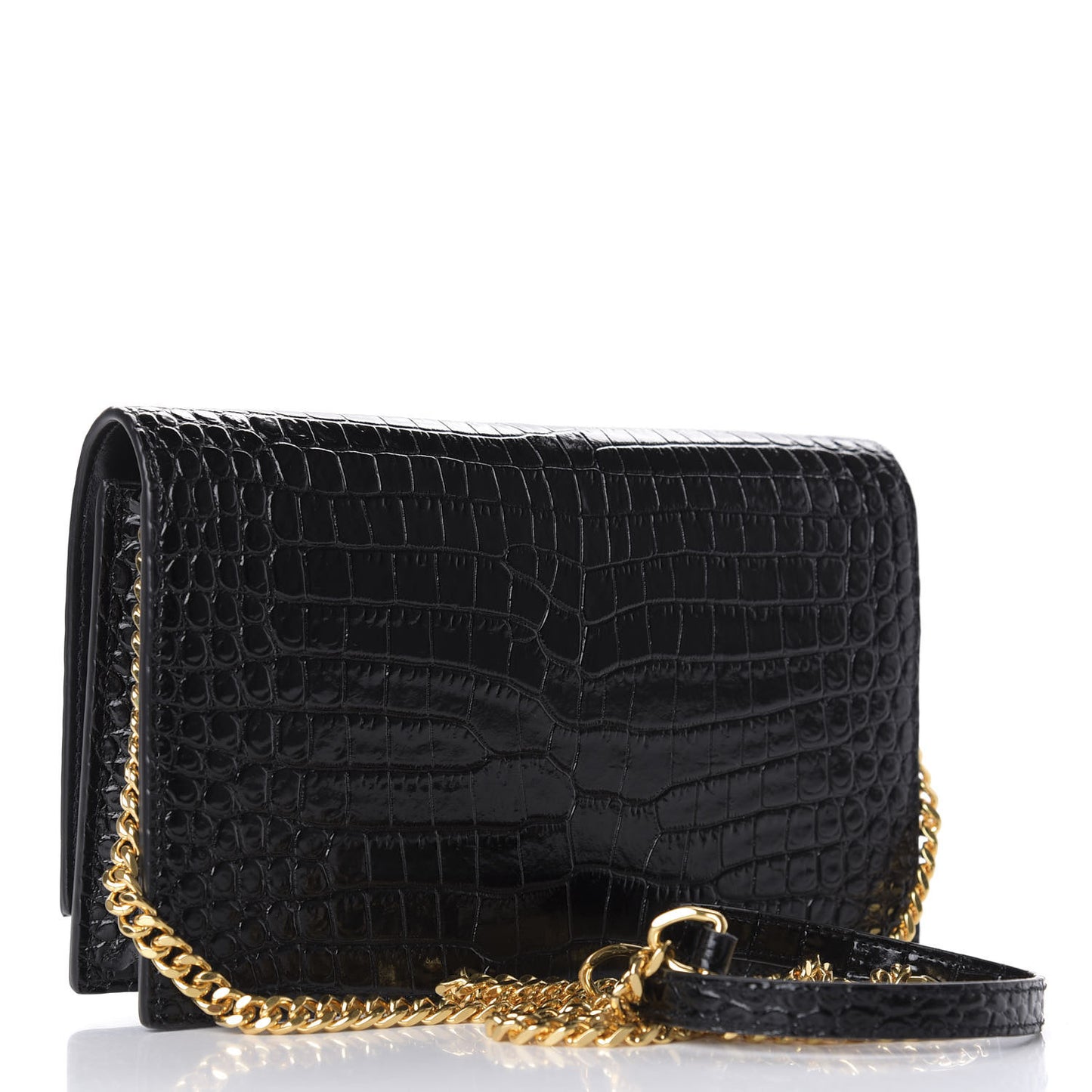 Calfskin Crocodile Embossed Kate Monogram Tassel Chain Wallet Black