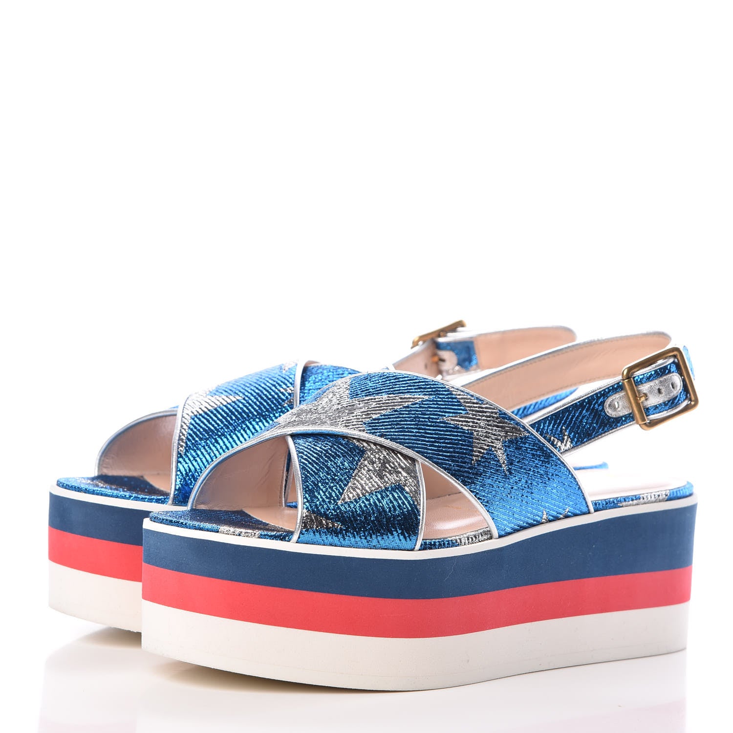 Gucci Lurex Starry Sky Crossover Platform Sandals 38.5 Bleuette Silver 3 of 9