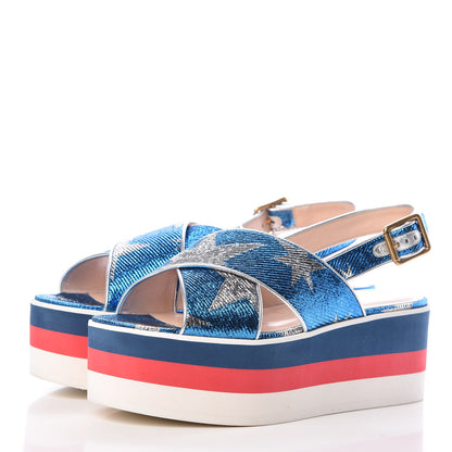Gucci Lurex Starry Sky Crossover Platform Sandals 38.5 Bleuette Silver 3 of 9