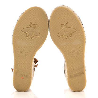 Gucci New Denim GG Monogram Ankle Wrap Espadrille Wedge Sandals 38 Blue Tea Cuir Epilog 5 of 10