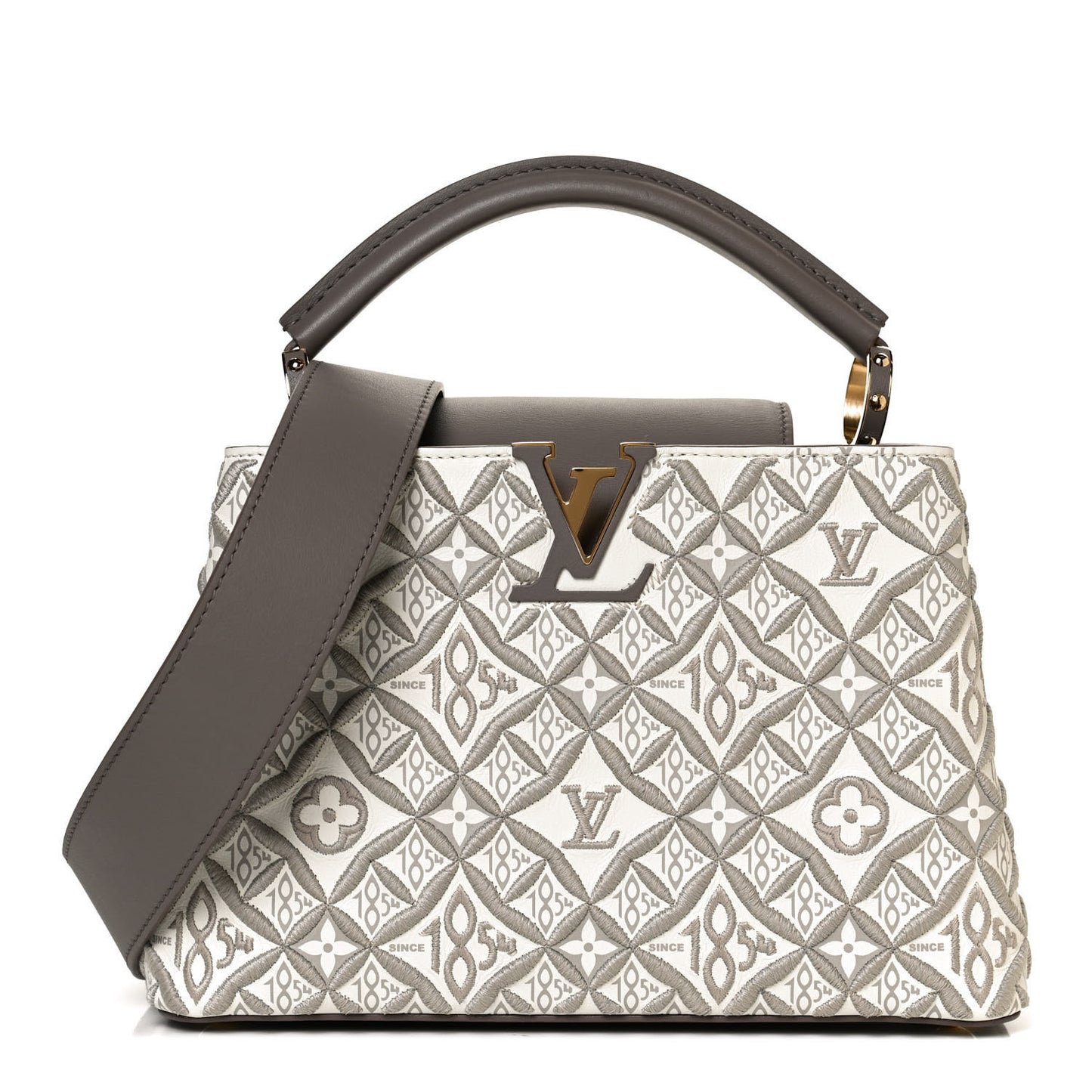 Calfskin Since 1854 Embroidered Capucines BB Ecru Taupe