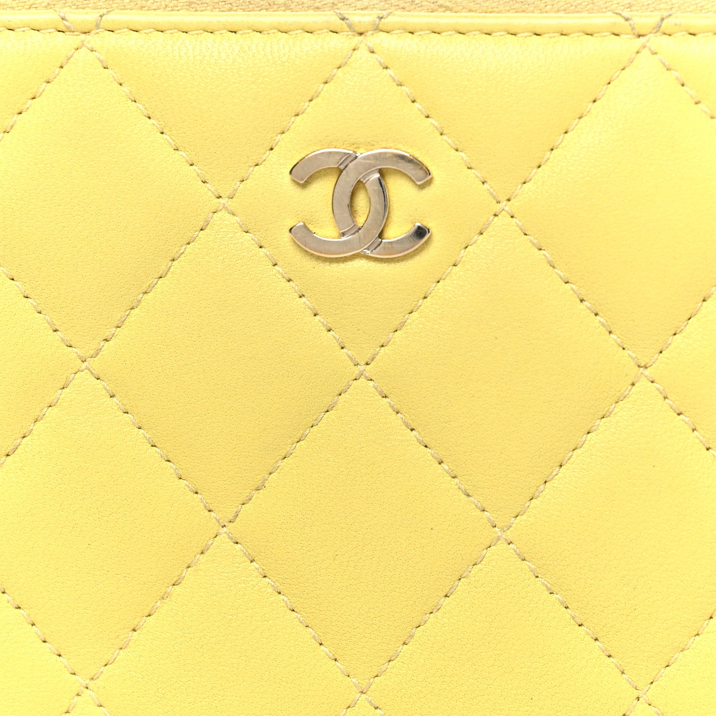 Lambskin Quilted Large Gusset Zip Around Wallet Yellow