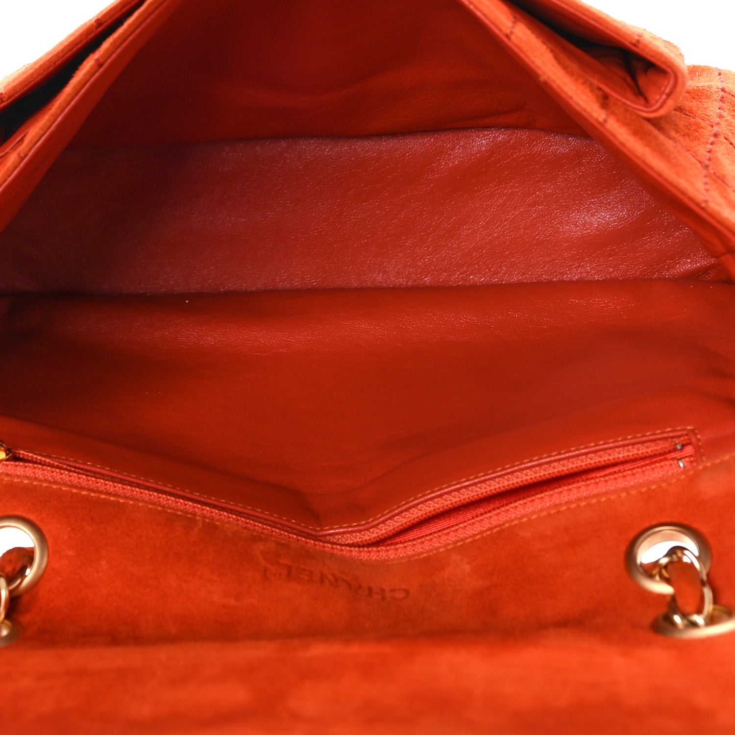 Chanel Suede Square Double Stitch Flap Orange 5 of 12