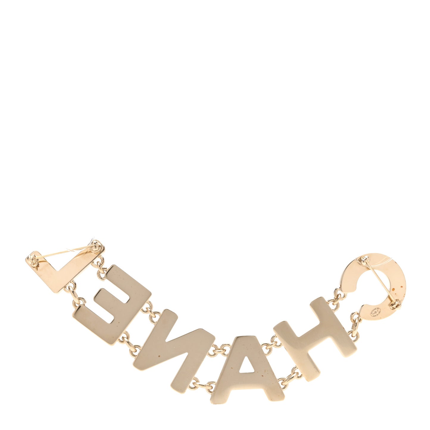 Crystal Cha-Nel Logo Brooch Black Gold