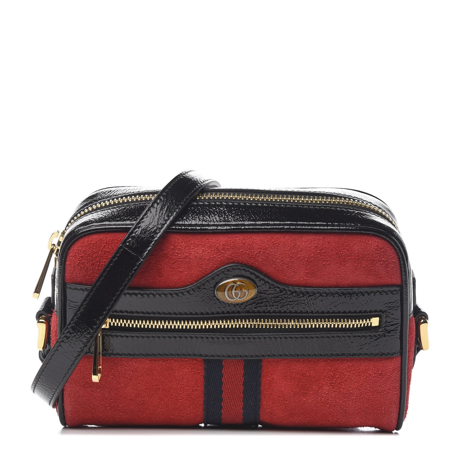 Suede Patent Web Mini Ophidia Shoulder Bag Red