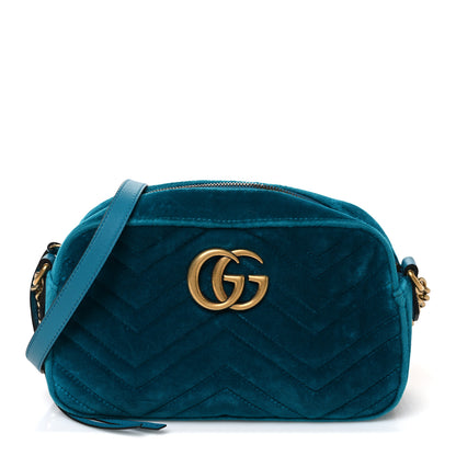 Gucci Velvet Matelasse Small GG Marmont Chain Shoulder Bag Pavone Cyan 1 of 9