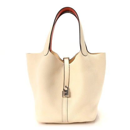 Hermes Taurillon Clemence Swift Eclat Picotin Lock 22 MM Nata Orange Poppy 1 of 12