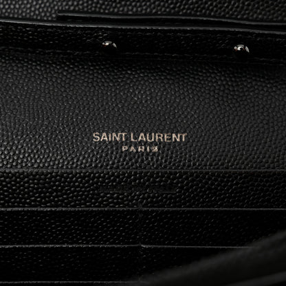 Saint Laurent Grain De Poudre Matelasse Chevron Monogram Monochrome Chain Wallet Black 7 of 11
