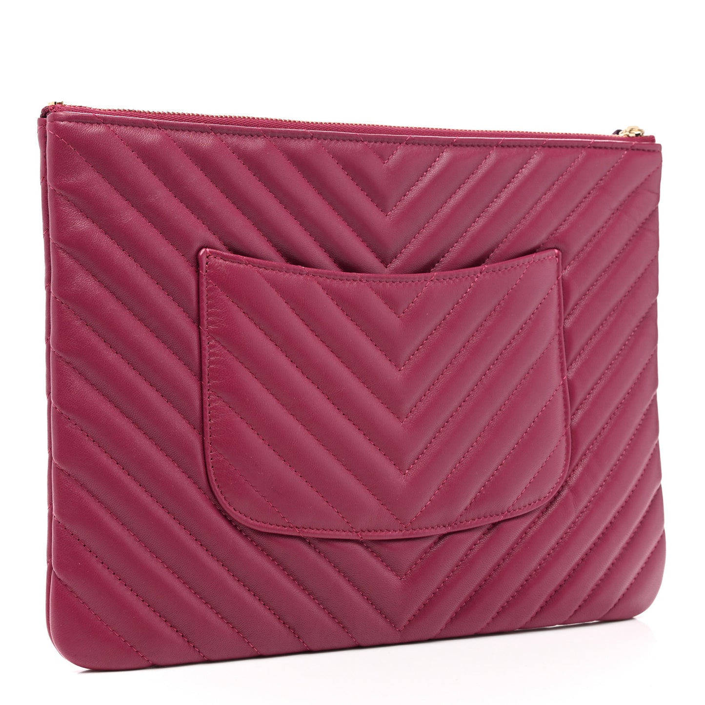 Lambskin Chevron Quilted Medium Cosmetic Case Dark Pink