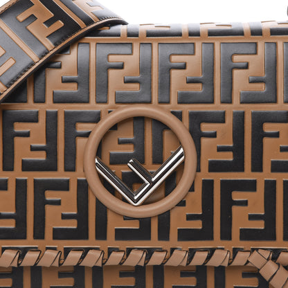 Fendi Vitello Century F is Fendi Whipstitch Threads FF Embossed Kan I Shoulder Bag Tobacco Orzo 11 of 14