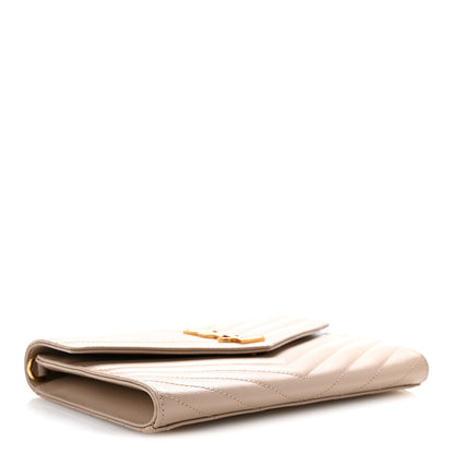 Saint Laurent Grain De Poudre Matelasse Chevron Monogram Envelope Clutch Dark Beige 4 of 12
