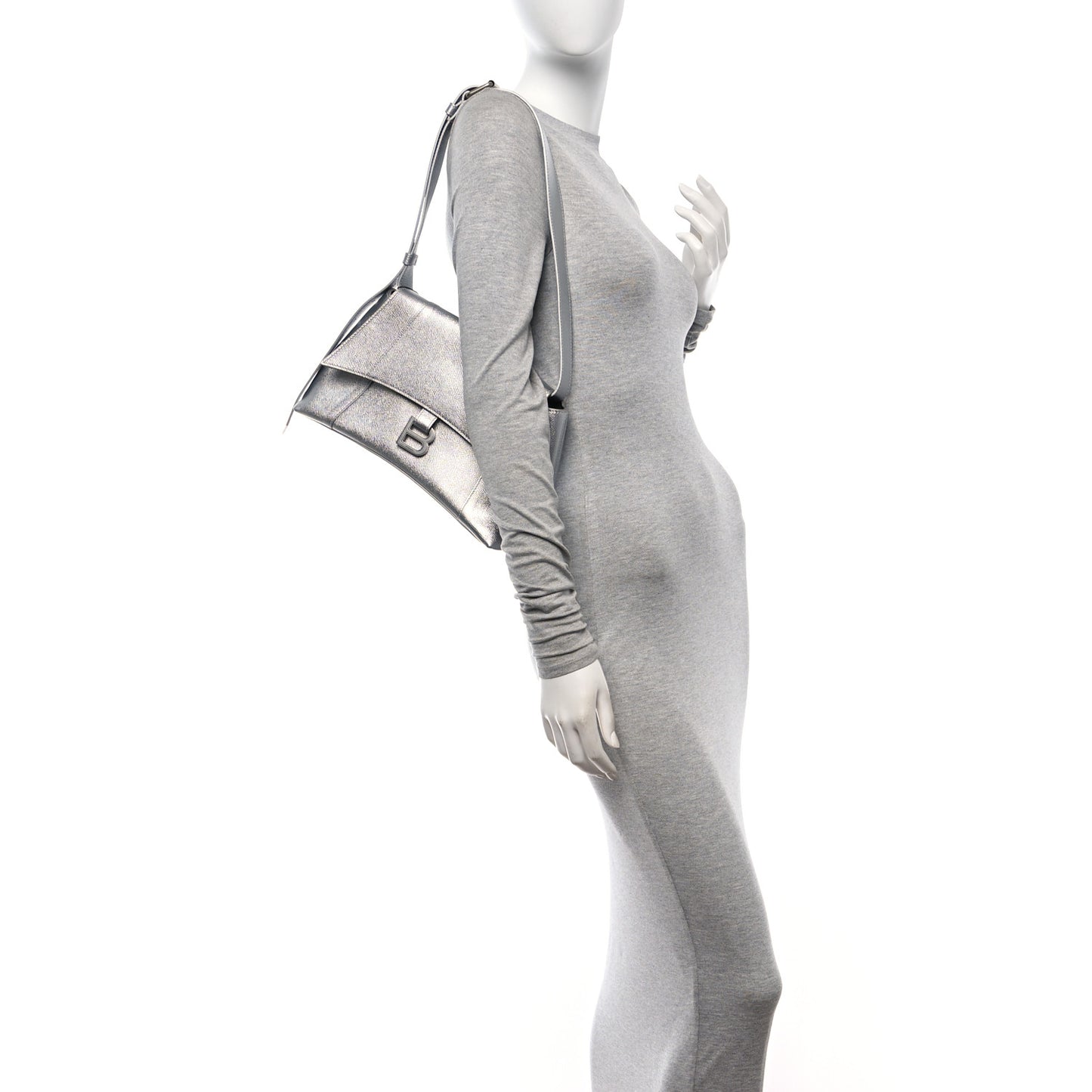 Metallic Soft Textured Calfskin Small Downtown Shoulder Bag Silver