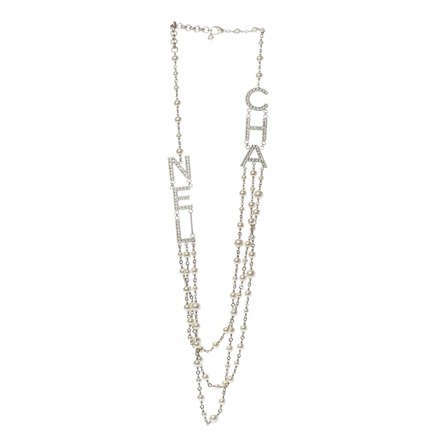 Chanel Pearl Crystal Cha-Nel Logo Necklace Gold 3 of 5