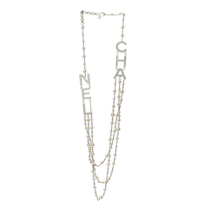 Chanel Pearl Crystal Cha-Nel Logo Necklace Gold 3 of 5