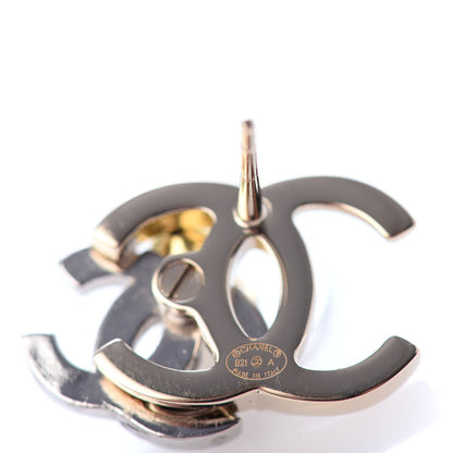 Chanel Crystal Double CC Earrings Gold Silver 4 of 4