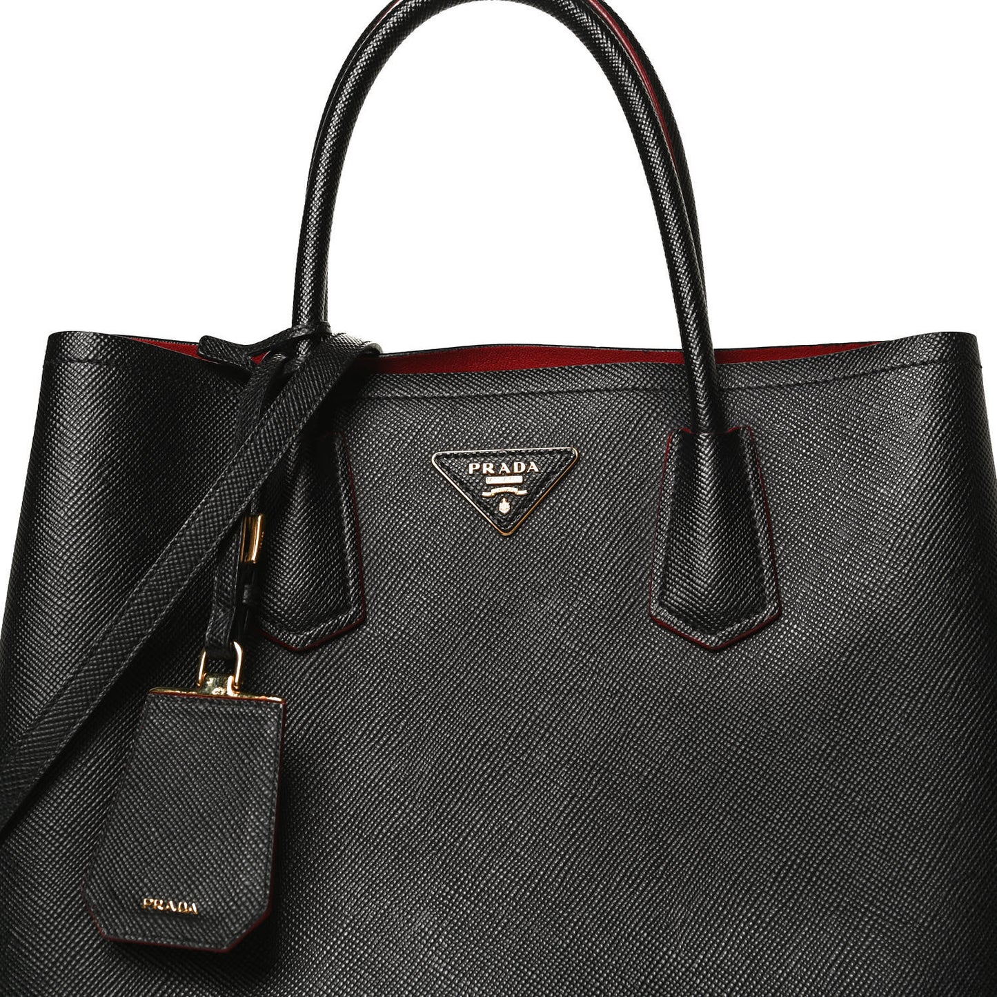 Saffiano Cuir Medium Double Bag Black Fuoco