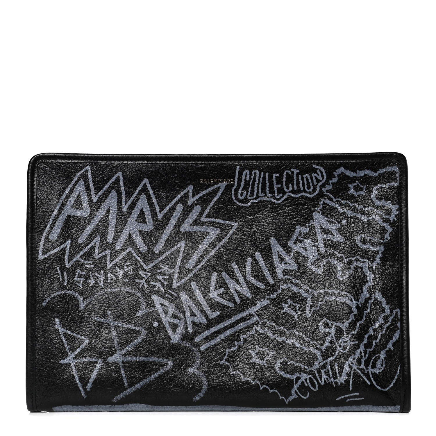 Balenciaga Agneau Arena Graffiti All Over Bazar Pouch Black White 1 of 6