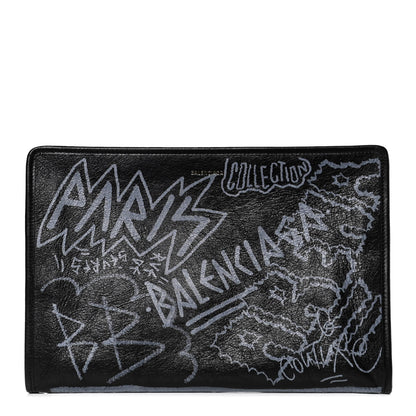 Balenciaga Agneau Arena Graffiti All Over Bazar Pouch Black White 1 of 6