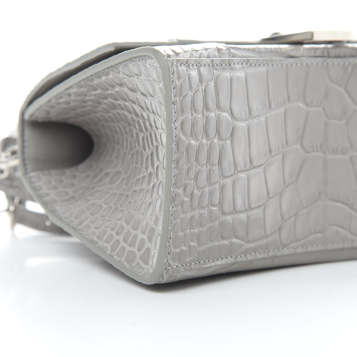 Calfskin Crocodile Embossed Small Hourglass Top Handle Bag Grey