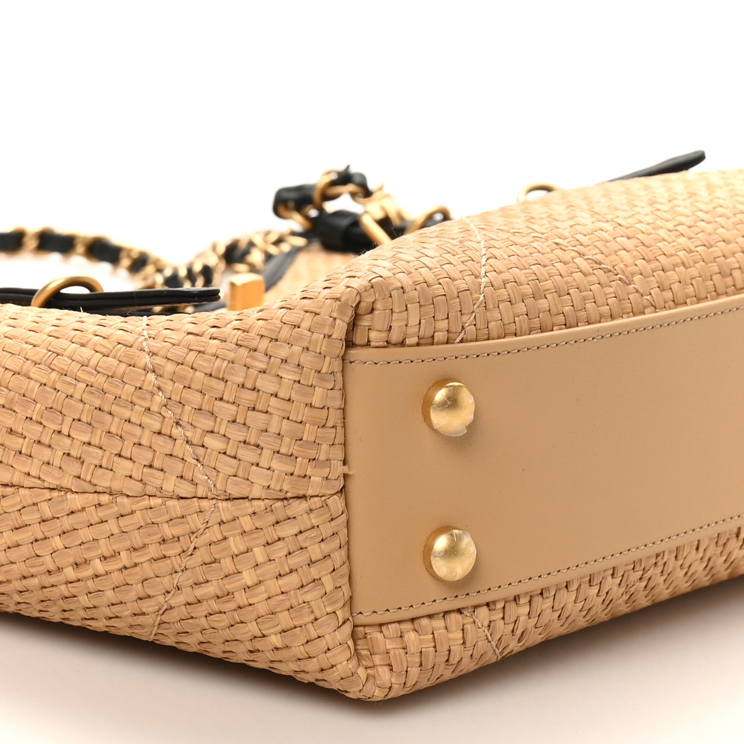 Chanel Braided Raffia Quilted Small Shopping Bag Dark Beige Black 9 of 10