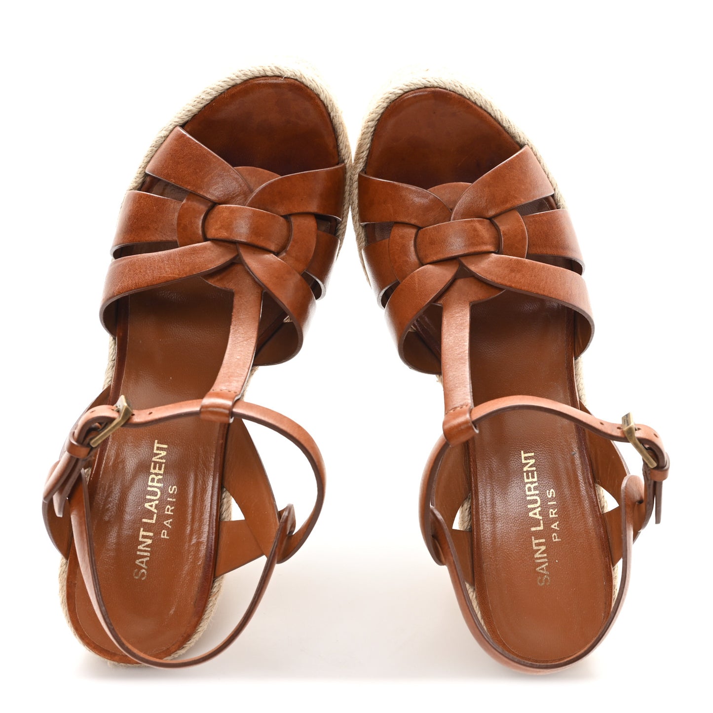 Calfskin Tribute 95 Platform Espadrille Wedge Sandals 39 Brown