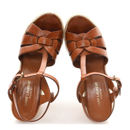 Saint Laurent Calfskin Tribute 95 Platform Espadrille Wedge Sandals 39 Brown 2 of 8