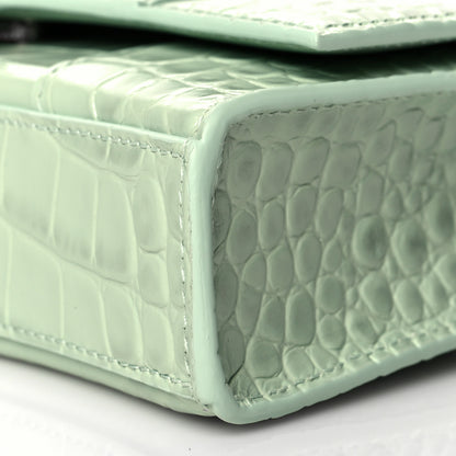 Balenciaga Shiny Calfskin Crocodile Embossed Hourglass Chain Bag Light Green 8 of 8