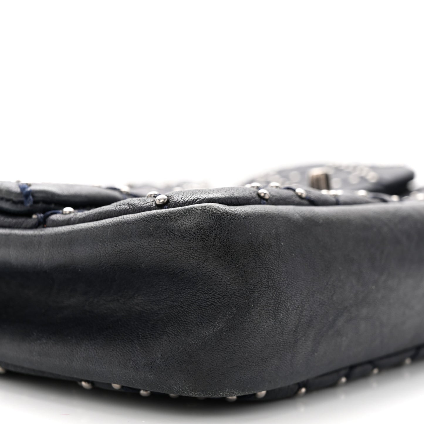 Washed Lambskin Studded Metal Beauty Flap Navy