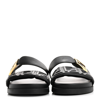 Fendi Nappa Embossed FF Fendi Feel Sandals 37 Black 3 of 9