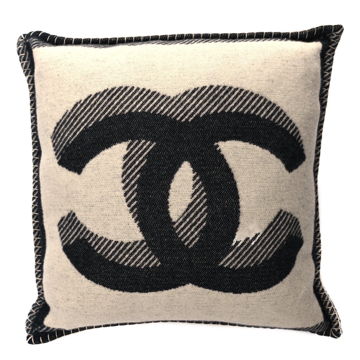 Chanel Merino Wool Cashmere CC Pillow Black Beige 1 of 3