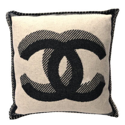 Chanel Merino Wool Cashmere CC Pillow Black Beige 1 of 3