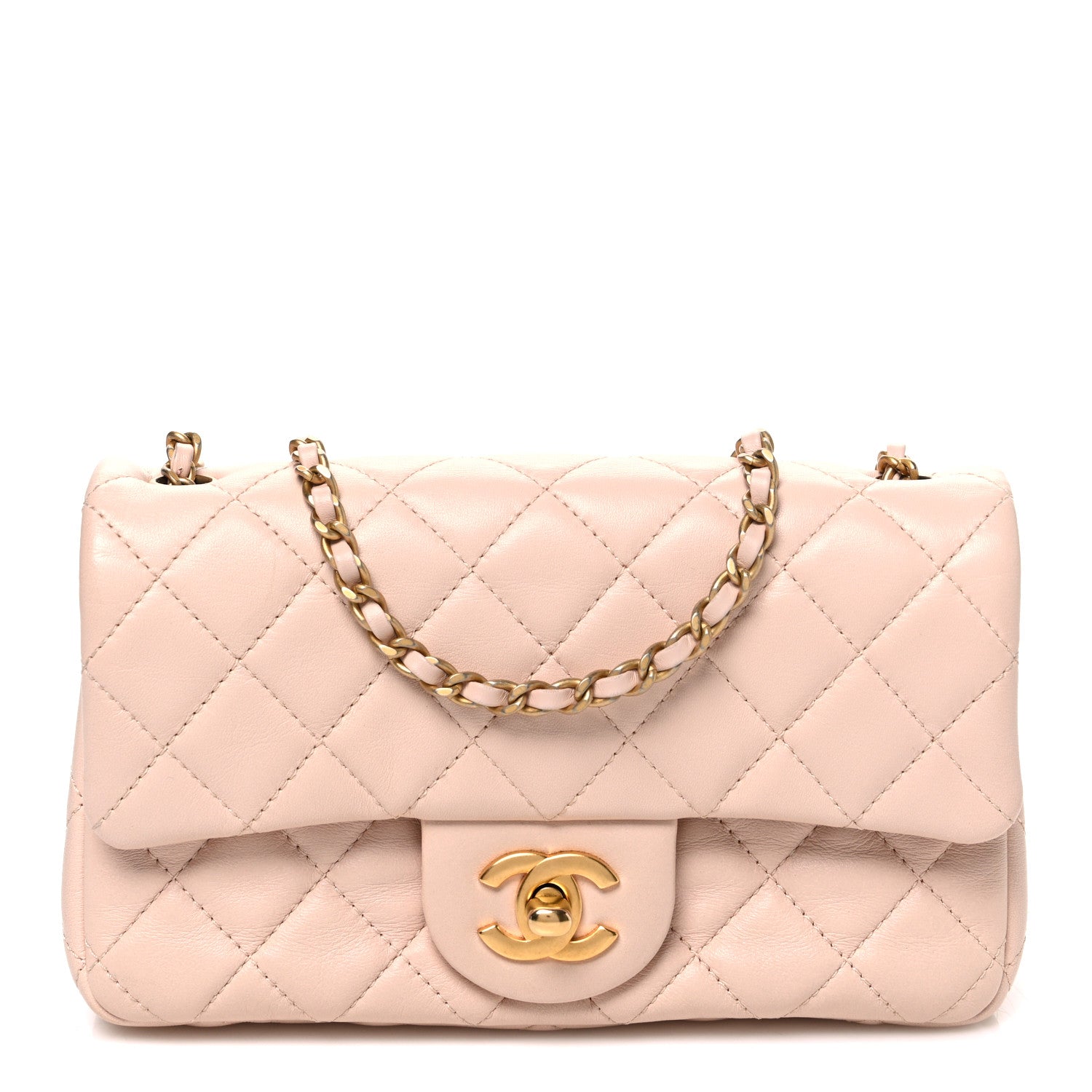 Chanel Lambskin Quilted Mini Rectangular Pearl Crush Flap Beige