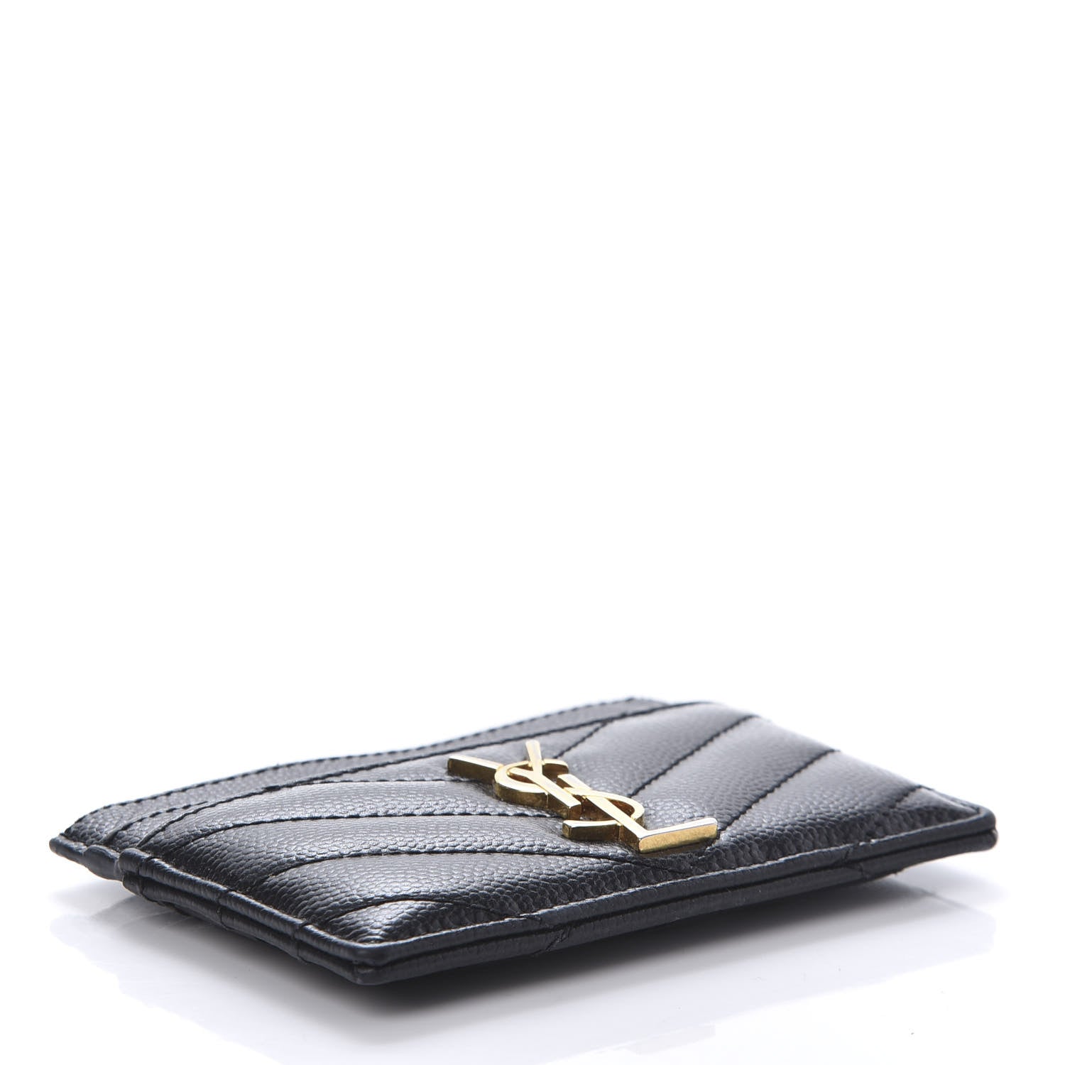 Saint Laurent Grain De Poudre Matelasse Chevron Monogram Credit Card Case Black 4 of 8